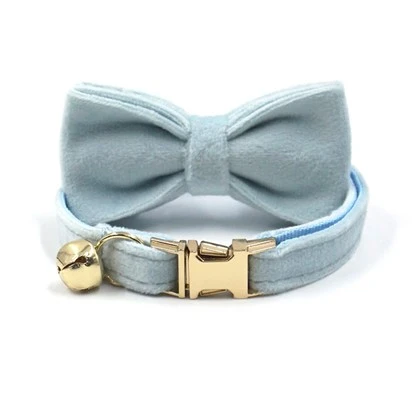 Light Blue Velvet Cat Collar Set