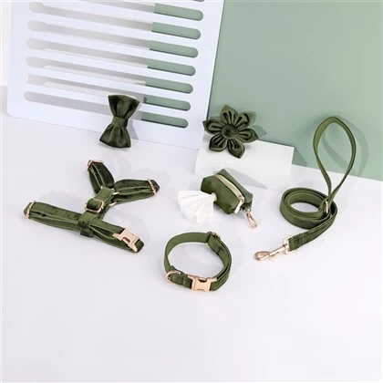 Military Green Velvet Dog Collar Set