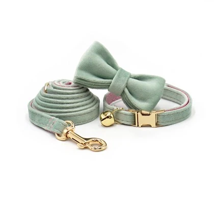 Mint Pink Velvet Cat Collar Set