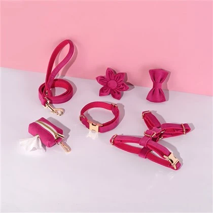 Rose Red Velvet Dog Collar Set