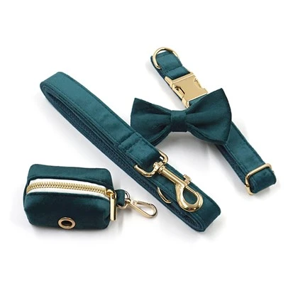 Teal Velvet Dog Collar Set