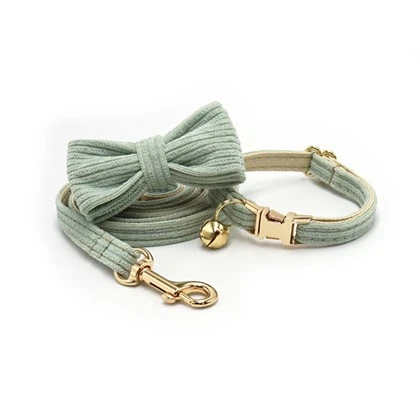 White Tea Corduroy Cat Collar Set